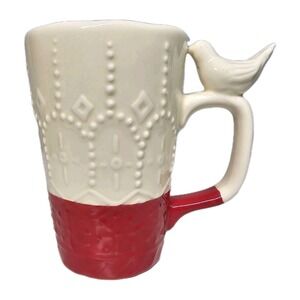 Bird on the Handle Embossed Colorblock Hand-Painted‎ Coffee Cup Mug Whimsical